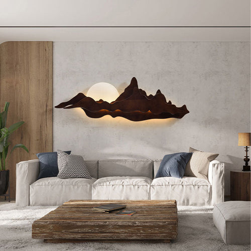 Traditional Chinese Wood Landscape LED Wall Sconce Lamp