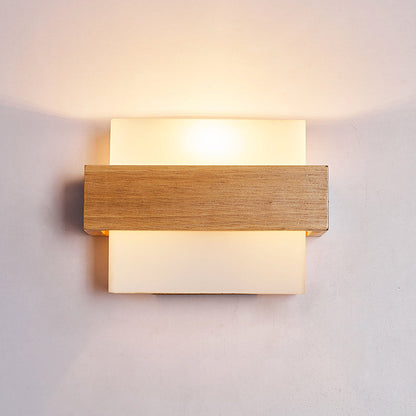 Farmhouse Wood Glass Cubic 1-Light Wall Sconce Lamp