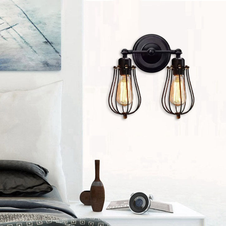 Traditional Colonial Gourd Iron 2-Light Wall Sconce Lamp