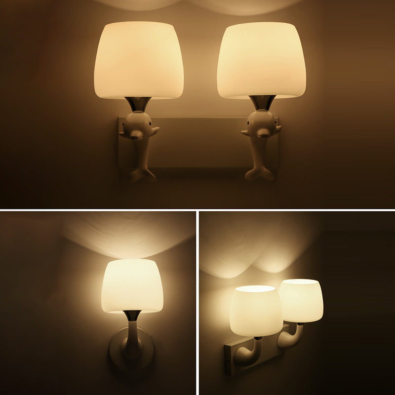 Dolphin Metal Resin Glass 1/2 Light Wall Sconce Lamp