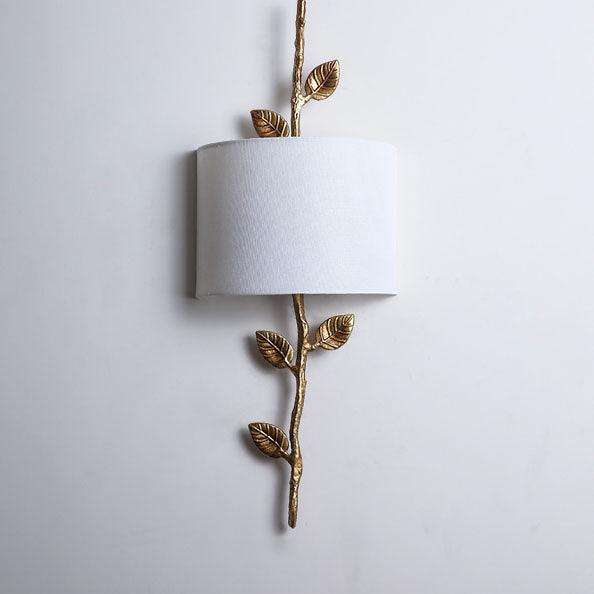 Luxury Copper Branch Leaf Fabric 2-Light Wall Sconce Lamp