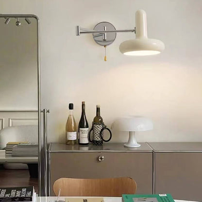 Cream Rocker Arm Round Retractable 1-Light Wall Sconce Lamp