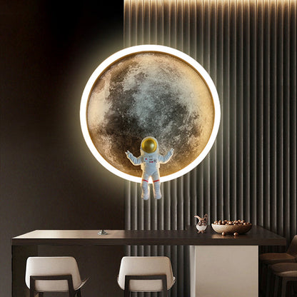 Round Lunar Astronaut Hardware Resin LED Wall Sconce Lamp