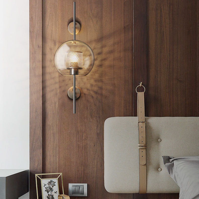 Iron Frame Spherical Glass Shade 1-Light Wall Sconce Lamp