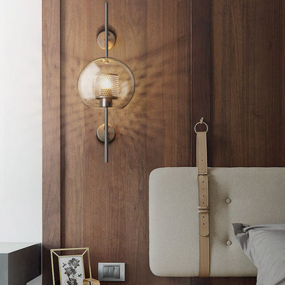 Iron Frame Spherical Glass Shade 1-Light Wall Sconce Lamp