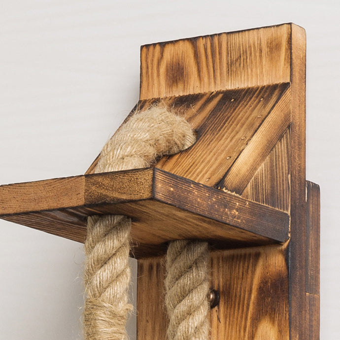 Rectangular Wood Hemp Rope 1-Light Wall Sconce Lamp