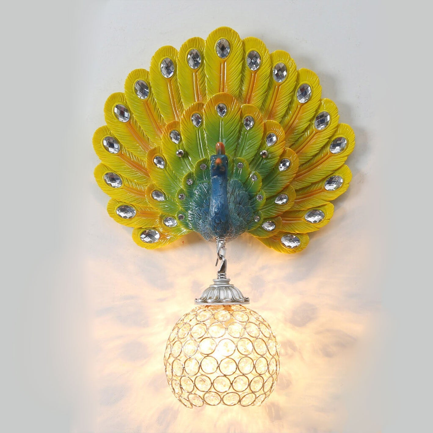 European Crystal Peacock Shape 1-Light Wall Sconce Lamp