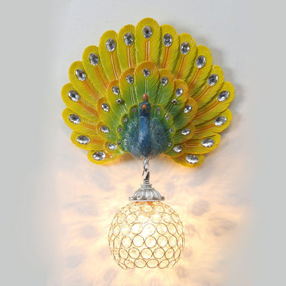 European Crystal Peacock Shape 1-Light Wall Sconce Lamp