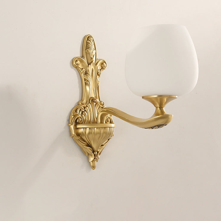 Brass Glass Cup Carving Base 1/2 Light Wall Sconce Lamp