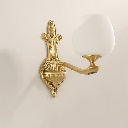 Brass Glass Cup Carving Base 1/2 Light Wall Sconce Lamp