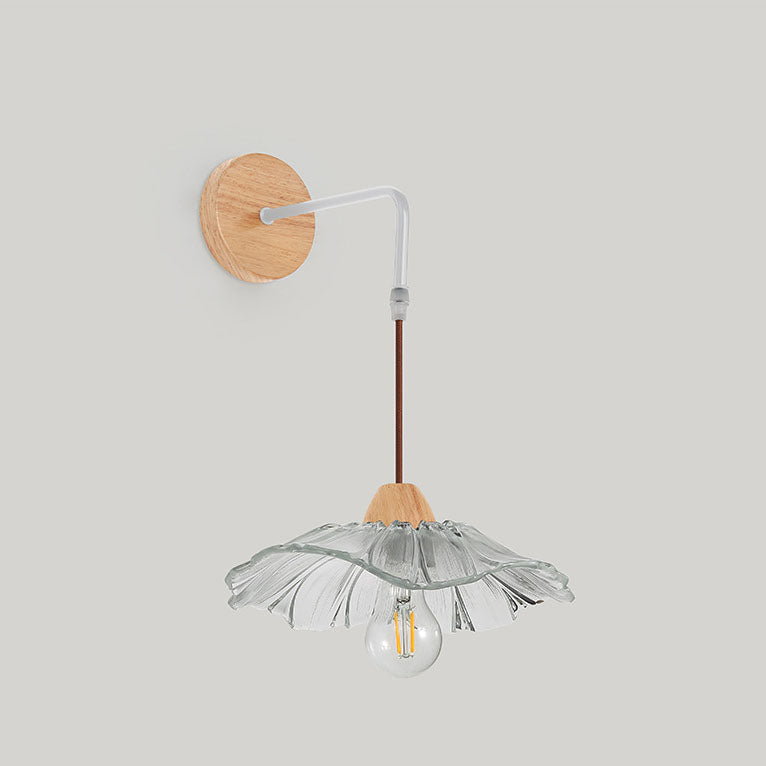 Chinese Lotus Leaf Flower Walnut 1-Light Wall Sconce Lamp