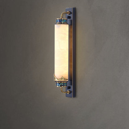 Chinese Marble Copper Column Brass LED Wall Sconce Lamp