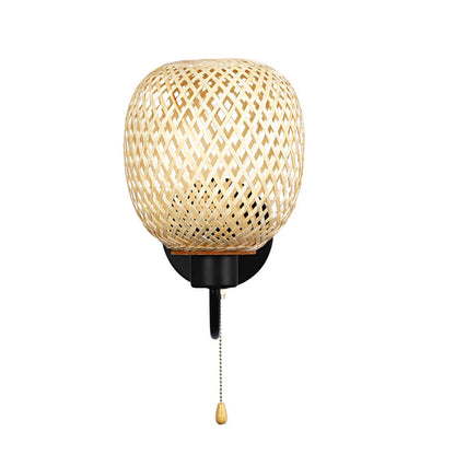 Chinese Iron Bamboo Woven Cage 1-Light Wall Sconce Lamp