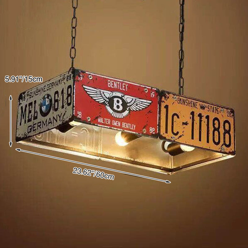 Contemporary Industrial Creative Square Rectangular License Plate Metal 3/5 Light Chandelier for Living Room