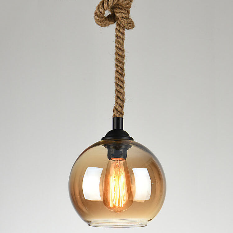 Retro Rope Hanging Glass Globe 1-Light Pendant Light