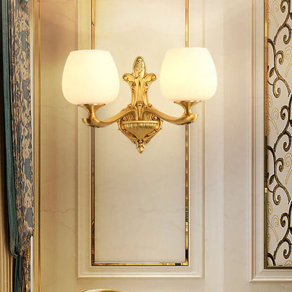 Light Glass Gold-Finished Frame 1/2 Light Wall Sconce Lamp