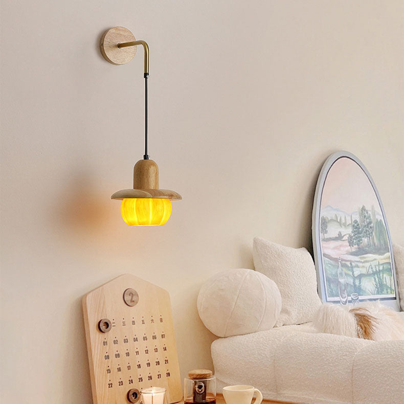 Japanese Frame Resin Pumpkin Shade 1-Light Wall Sconce Lamp