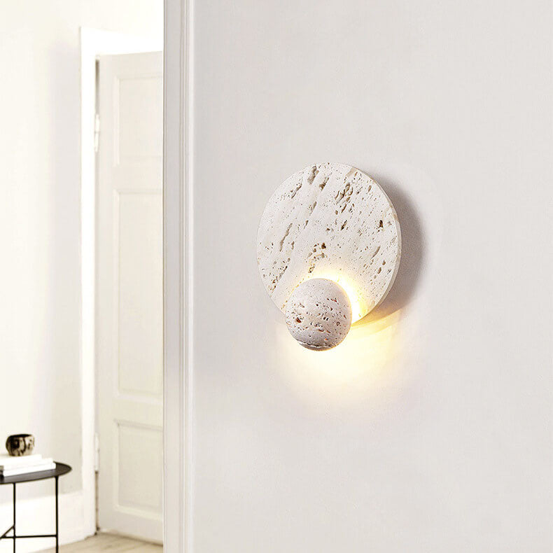 Cream Double Disc White Travertine LED Wall Sconce Lamp