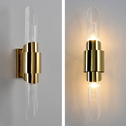 Stainless Steel Glass Column 2-Light Wall Sconce Lamp