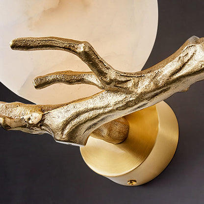 Chinese Twig Orb Brass Marble LED Wall Sconce Lamp