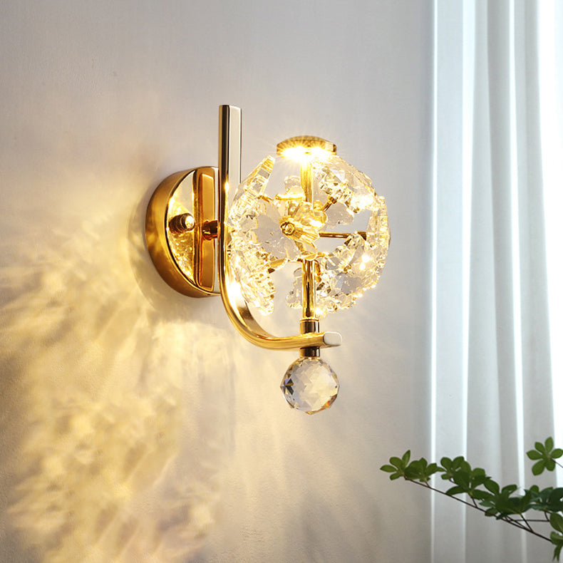 Metal Steel Crystal Ball Cylinder 1-Light Wall Sconce Lamp