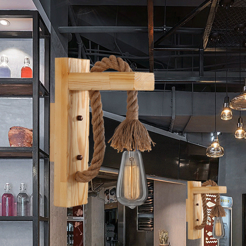 Traditional Wooden Beam Iron Cage 1-Light Wall Sconce Lamp
