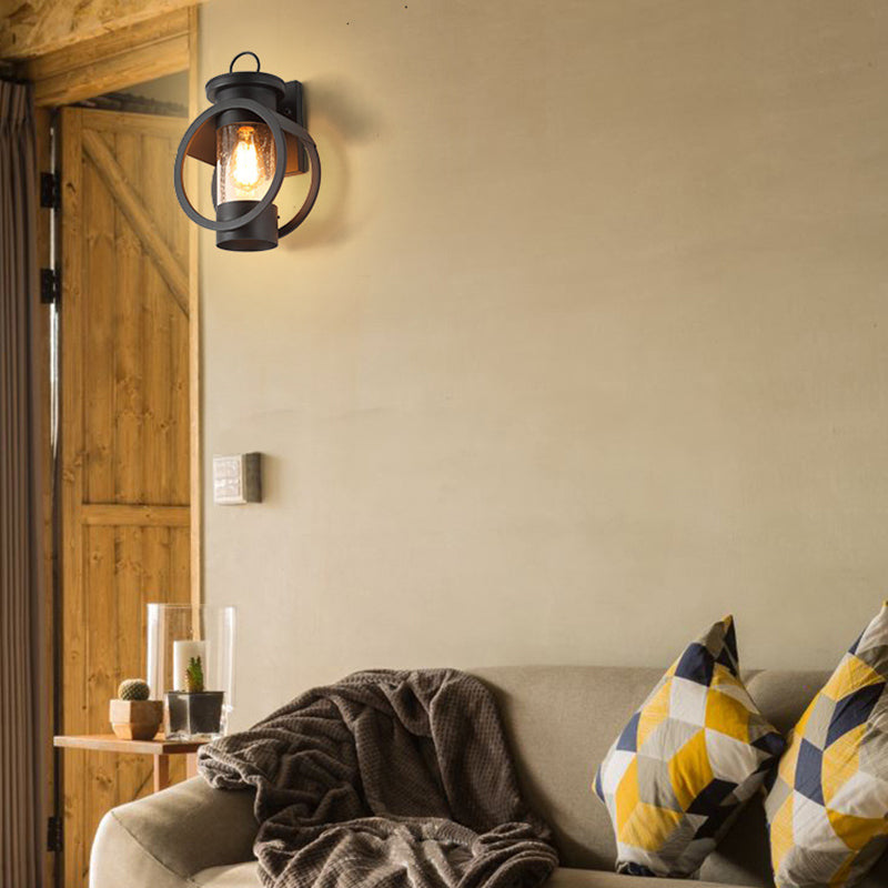 Round Cylindrical Iron Glass 1-Light Wall Sconce Lamp