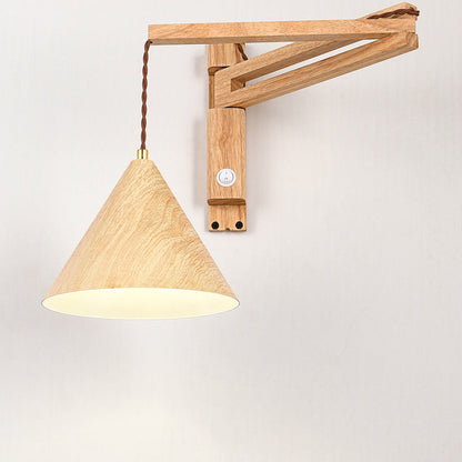 Cone Iron Water Turned Wood Grain Wood Wall Sconce Lamp