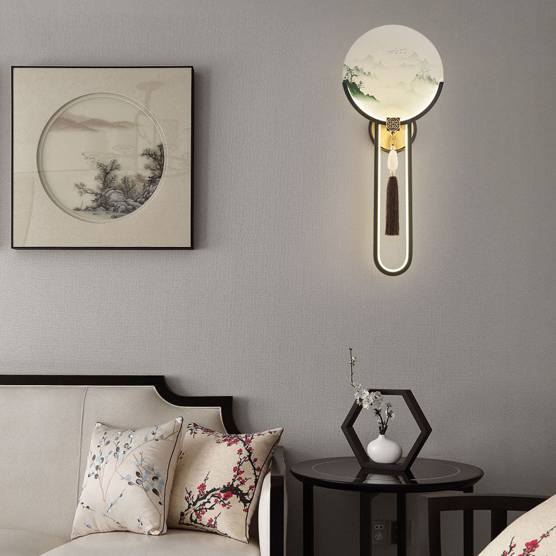 Traditional Chinese All-Copper Glass LED Wall Sconce Lamp