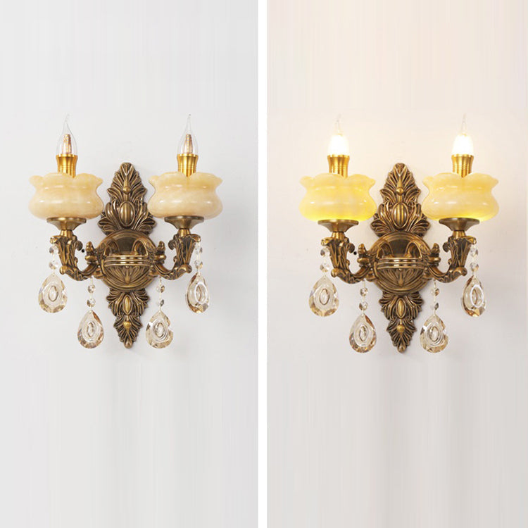 Candlestick Alloy Jade Crystal 2-Light Wall Sconce Lamp