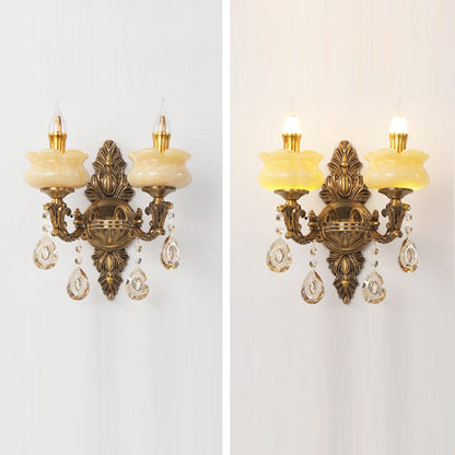 Candlestick Alloy Jade Crystal 2-Light Wall Sconce Lamp