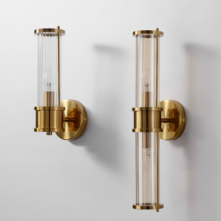 Cylindrical Iron Glass 1/2 Light Wall Sconce Lamp
