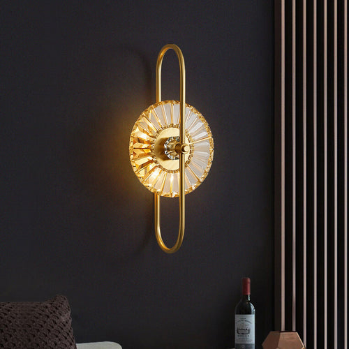 Brass Crystal Geometric Ring 2/3 Light Wall Sconce Lamp