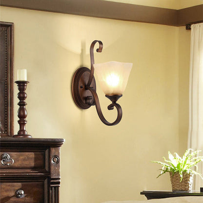 Iron Glass Tetrahedron Oval Base 1/2 Light Wall Sconce Lamp
