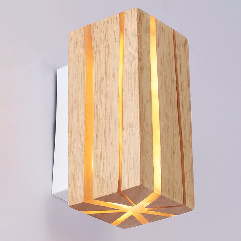 Geometric Cuboid Cracked Wood Grain LED Wall Sconce Lamp