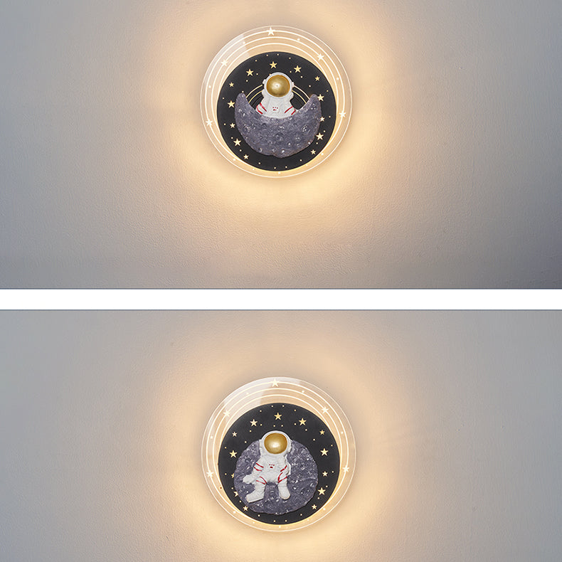 Starry Sky Moon Resin Astronaut Round LED Wall Sconce Lamp