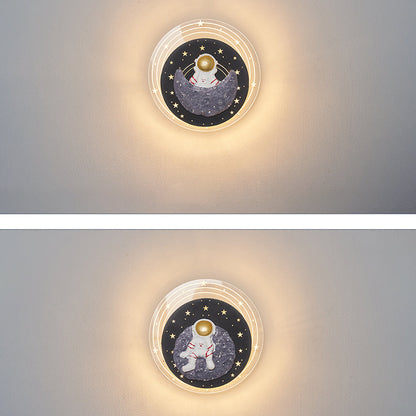 Starry Sky Moon Resin Astronaut Round LED Wall Sconce Lamp