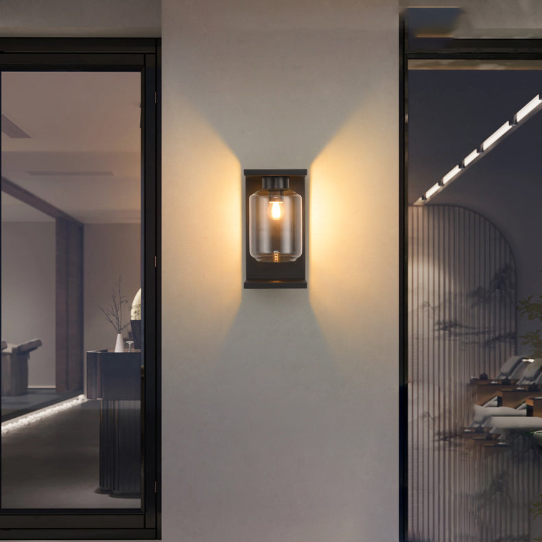 Waterproof Steel Cylinder Glass 1-Light Wall Sconce Lamp