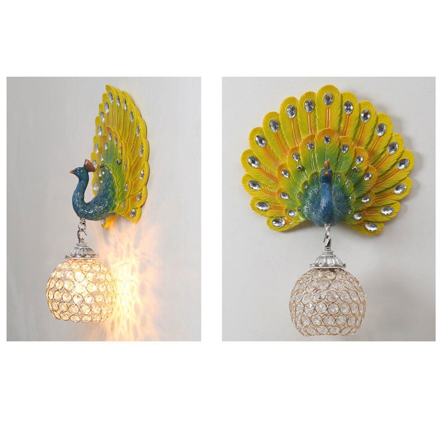 European Crystal Peacock Shape 1-Light Wall Sconce Lamp