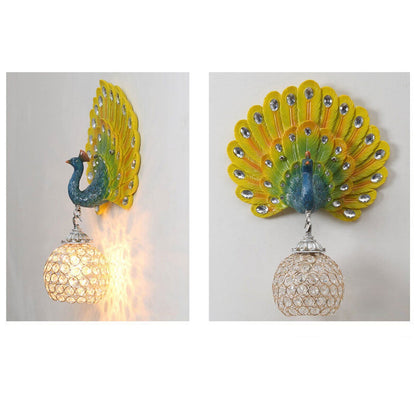 European Crystal Peacock Shape 1-Light Wall Sconce Lamp