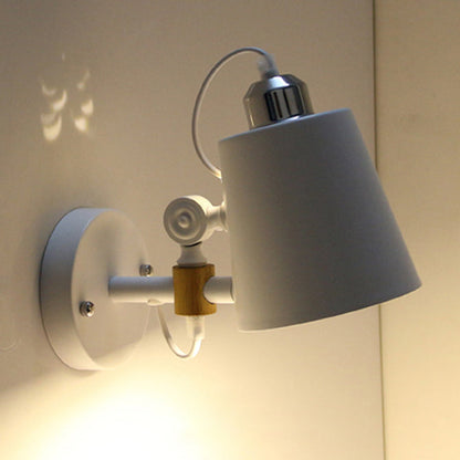Scandinavian Iron Shade Wood 1-Light Wall Sconce Lamp