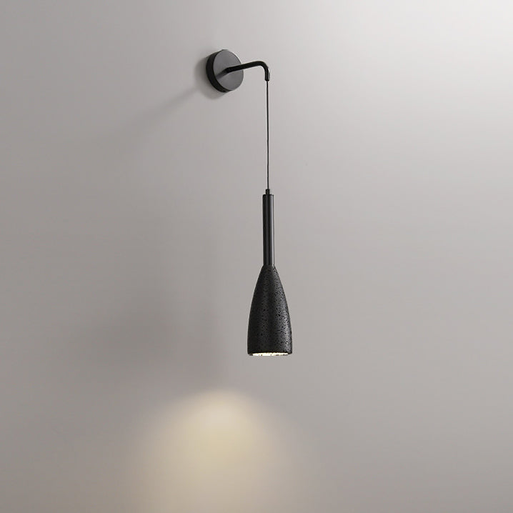 Cylindrical Black Travertine 1-Light Wall Sconce Lamp
