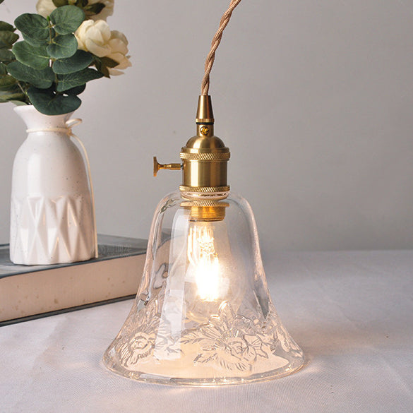 Brass Trumpet Glass Shade 1-Light Wall Sconce Lamp