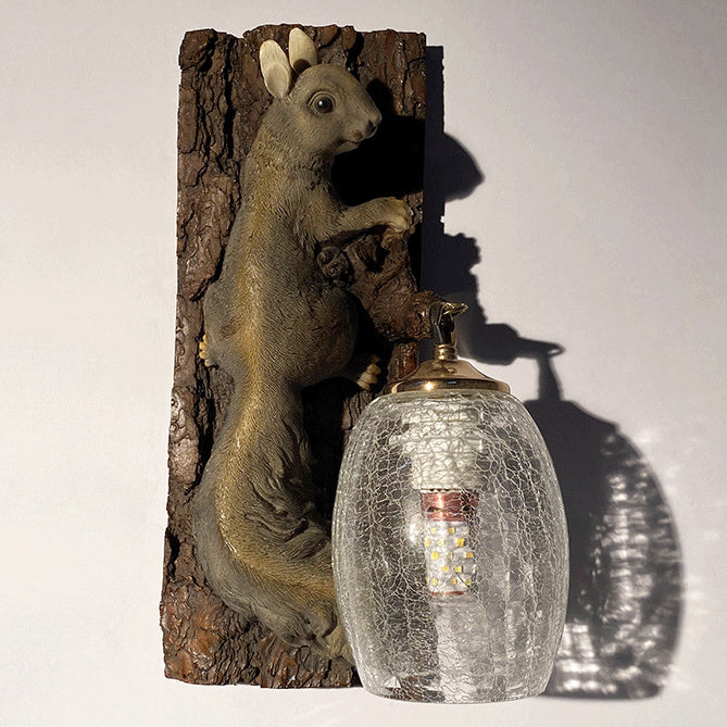 Resin Glass Squirrel Square 1-Light Wall Sconce Lamp