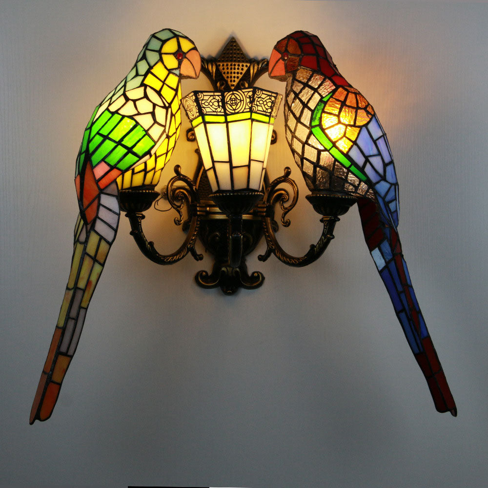 Tiffany Half Round Iron Glass 3-Light Wall Sconce Lamp