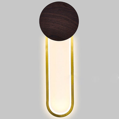 Wood Grain Round Wrought Iron LED Wall Sconce Lamp