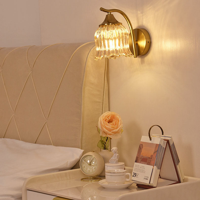 French Floral Hardware Glass 1-Light Wall Sconce Lamp