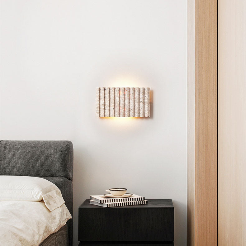 Grille Beige Travertine Rectangle 1-Light Wall Sconce Lamp