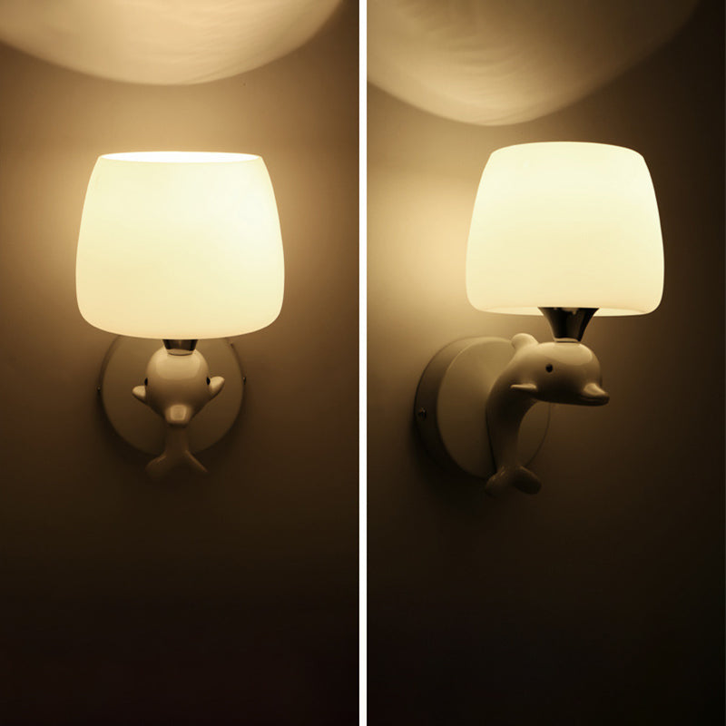 Dolphin Metal Resin Glass 1/2 Light Wall Sconce Lamp