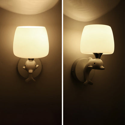 Dolphin Metal Resin Glass 1/2 Light Wall Sconce Lamp